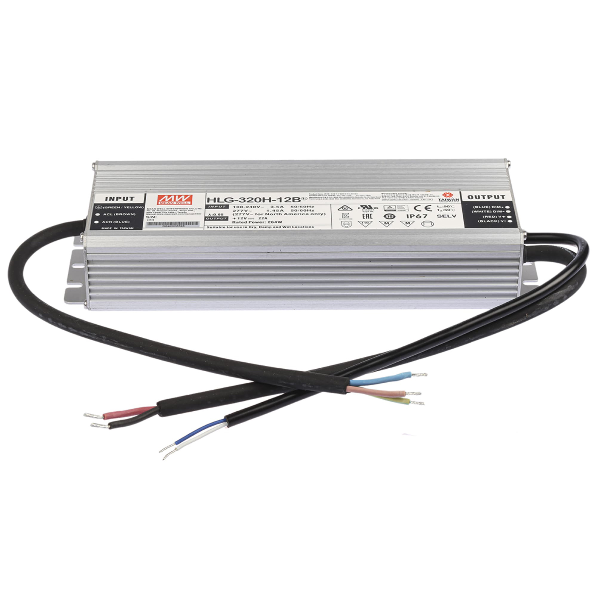 HLG-320H-12B 320W UL Listed 12V Power Supply - Meanwell Power Supply - IP67 Waterproof